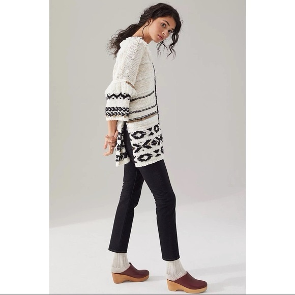 Anthropologie Margot Fringed Poncho Sweater Ivory Size Medium/Large - Picture 6 of 7